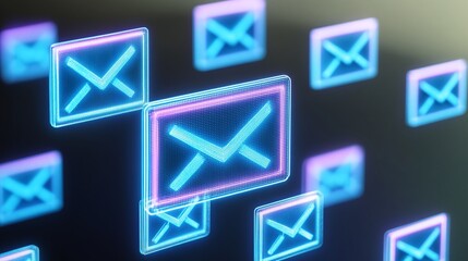 Fototapeta premium Digital Email Icon Collection in Neon Style