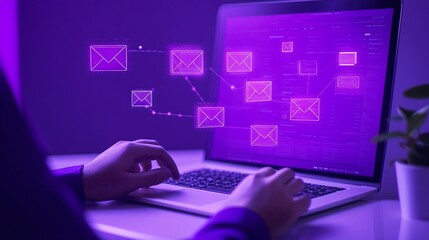 Digital Email Communication with Laptop and Icons