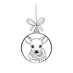 Line art of cute deer with scarf