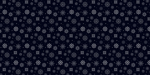 Seamless pattern with snowflakes, dark blue background. Christmas pattern. Vector illustration