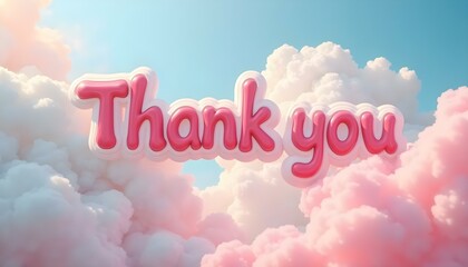 Thank You Text in Playful Bubble Font with Bright Colors and Cartoon Clouds