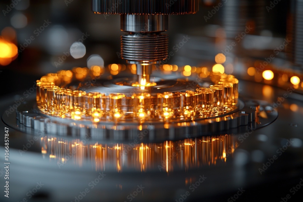 Poster close-up of a circular machine with illuminated glass tubes