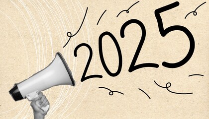 2025. Collage. holiday. holiday. joy. Christmas tree. Number. sign. year. New Year. Christmas. vector. on a white background. Template for creating a greeting card for the New Year.	
