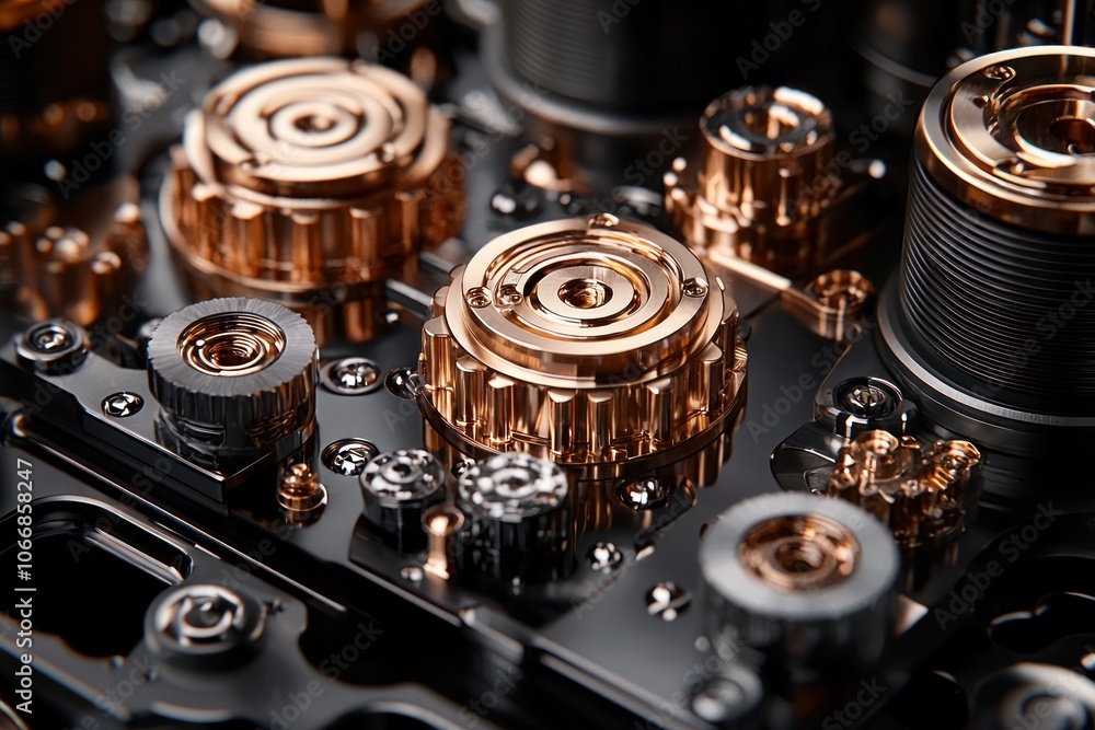 Poster Close-up of Complex Mechanical Gears and Components