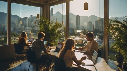 Young creative people in modern coworking office.