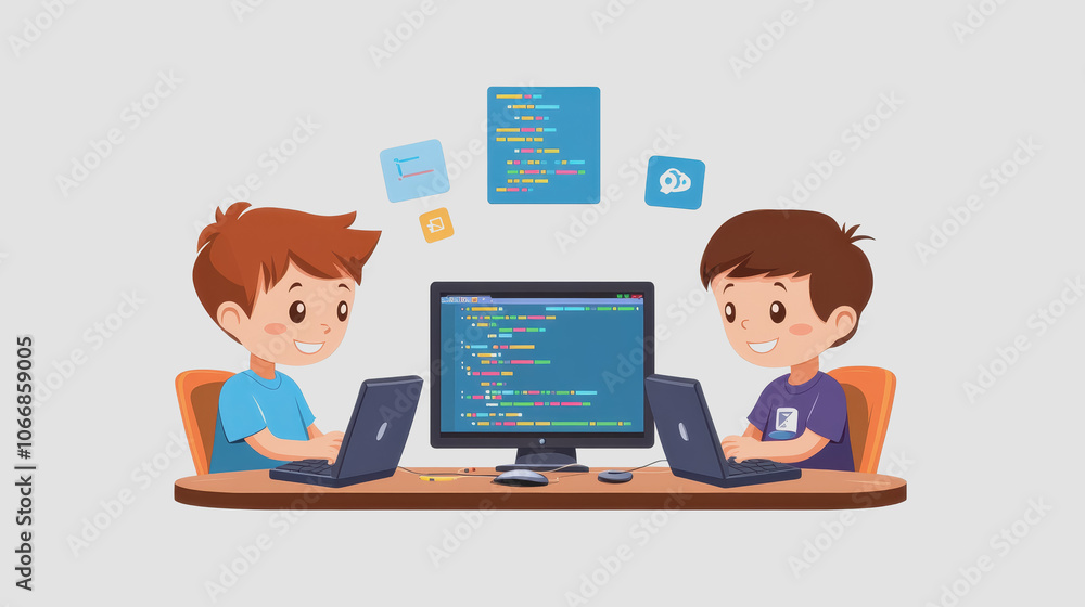 Poster kids learning programming in a fun digital environment