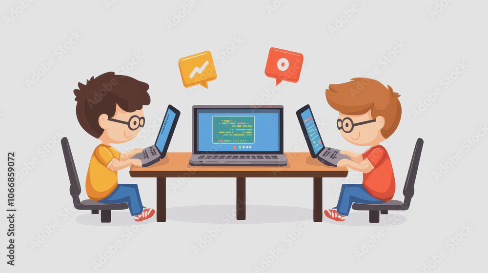 Poster kids engaged in learning through coding and technology
