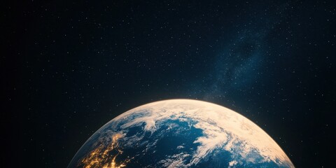 Obraz premium Earth seen from space, highlighting land and ocean, with stars in the background.