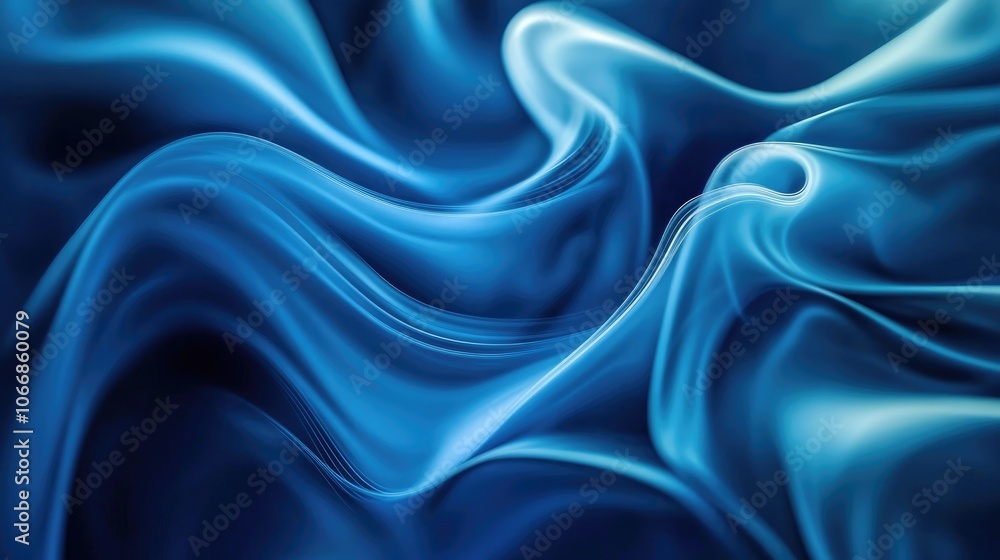Poster calm digital abstraction featuring smooth blue curves that flow elegantly