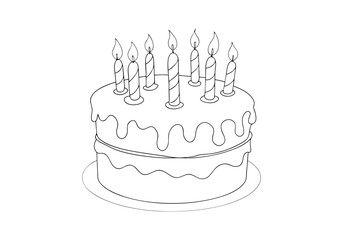 Continuous Line Art of a Birthday Cake – Minimalist Celebration Cake Illustration with Candles