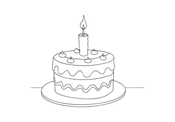 Continuous Line Art of a Birthday Cake – Minimalist Celebration Cake Illustration with Candles