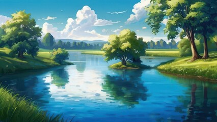 Obraz premium Tranquility on the river, Picturesque view of the river on a sunny day