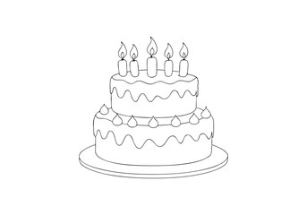 Continuous Line Art of a Birthday Cake – Minimalist Celebration Cake Illustration with Candles