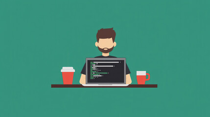 Simple Illustration of a Person Working on a Laptop