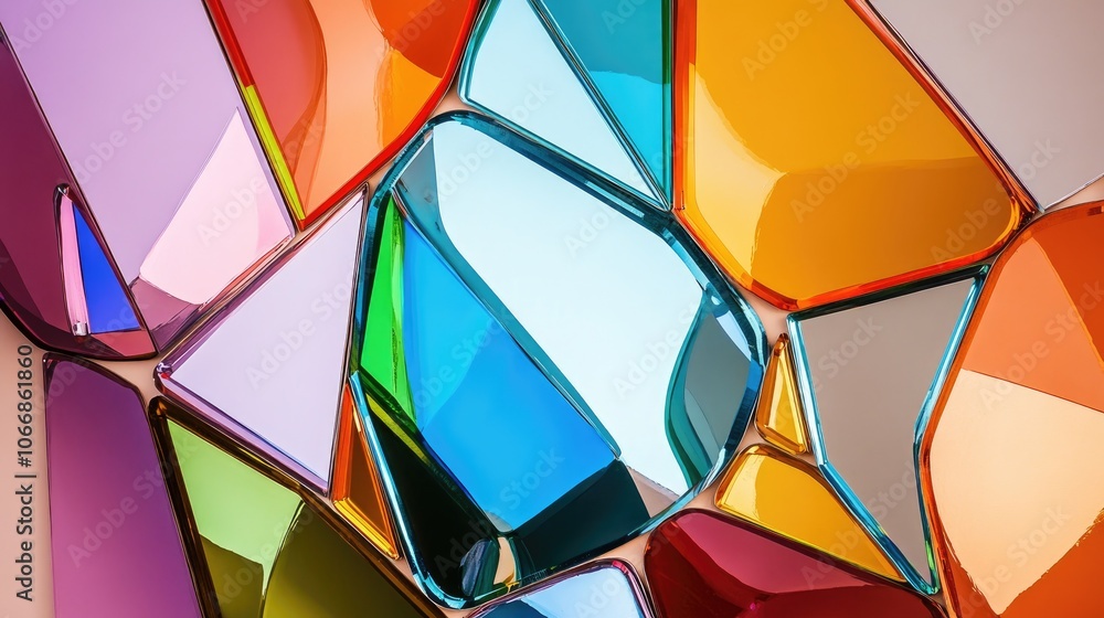 Poster a uniform color background created using a variety of uniquely shaped mirrors
