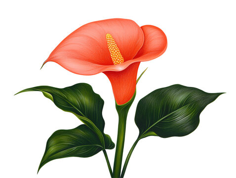 orange calla lily with green leaves clip art preview