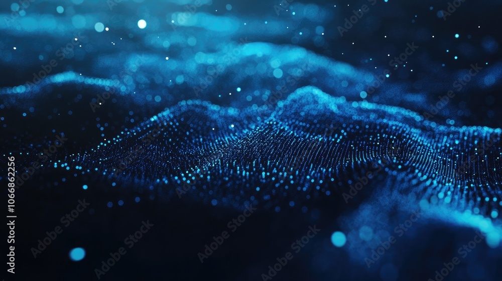 Poster blurry 3d rendering featuring an abstract blue network concept representing advancements in technolo