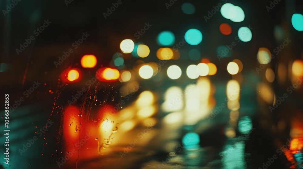 Poster bokeh effect created by nighttime traffic lights for use as a background with a blurred focus