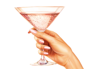 a hand holding a glass of pink liquid