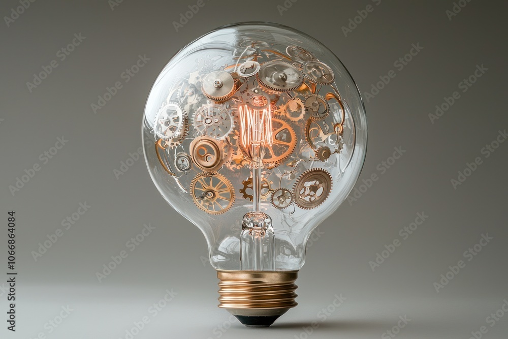 Poster Light Bulb Filled with Cogs and Gears