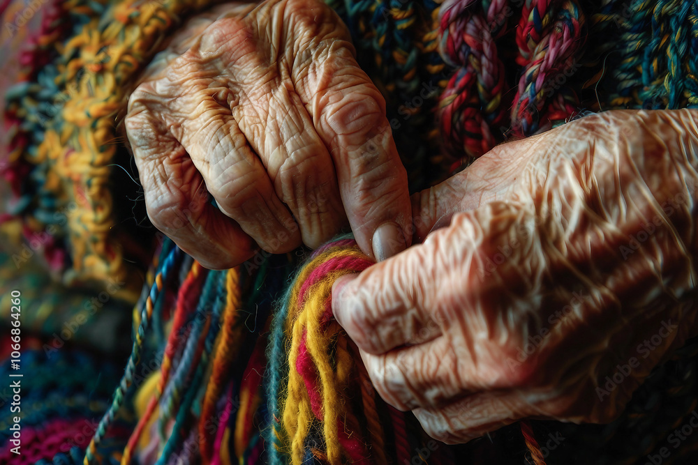 Poster close up of hands embroidering colorful floral patterns generative ai image