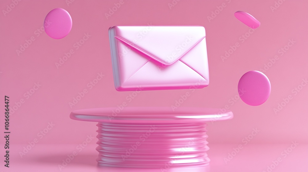 Aufkleber pink email icon on smooth surface with floating elements