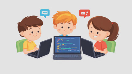 Kids Engaged in Fun Learning Activities with Laptops