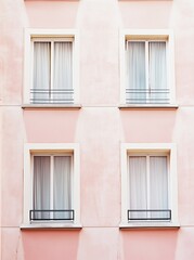 Fototapeta premium The building is pink and has four windows