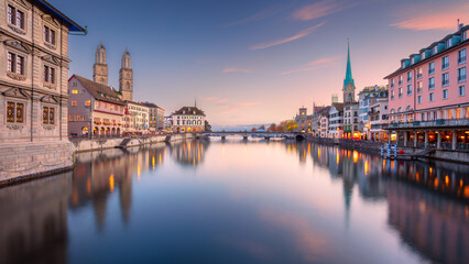 Zurich, Switzerland. Cityscape image of Zurich, Switzerland at beautiful autumn sunset.