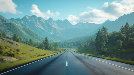 Naklejka premium Driving through a picturesque mountain landscape on a winding highway