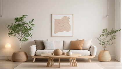 Minimalist modern living room interior background, living room mock up in scandinavian style