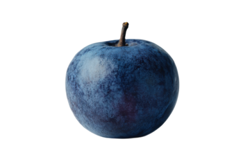 A single blue apple against a white background showcasing its smooth texture and shape