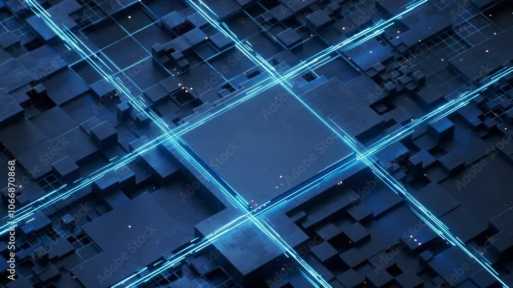 Aufkleber technology circuit board and core, 3d rendering.