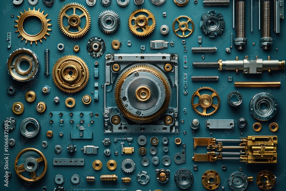 Poster An Array of Assorted Metallic Gears and Components