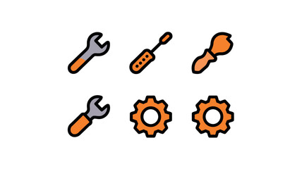 Colorful Mechanical Tool Icons Including Wrench and Gear Illustrations 