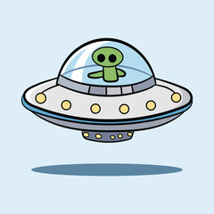 Cute Alien Flying With Spaceship UFO cartoon character vector illustration
