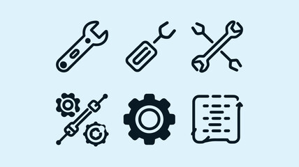 Vector Collection of Wrench and Gear Tool Icons 