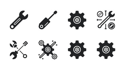 Vector Collection of Wrench and Gear Tool Icons 