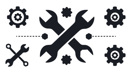 Vector Collection of Wrench and Gear Tool Icons 