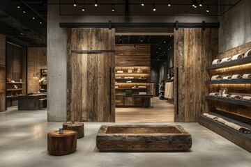 Rustic Interior Design with Wood and Concrete Elements