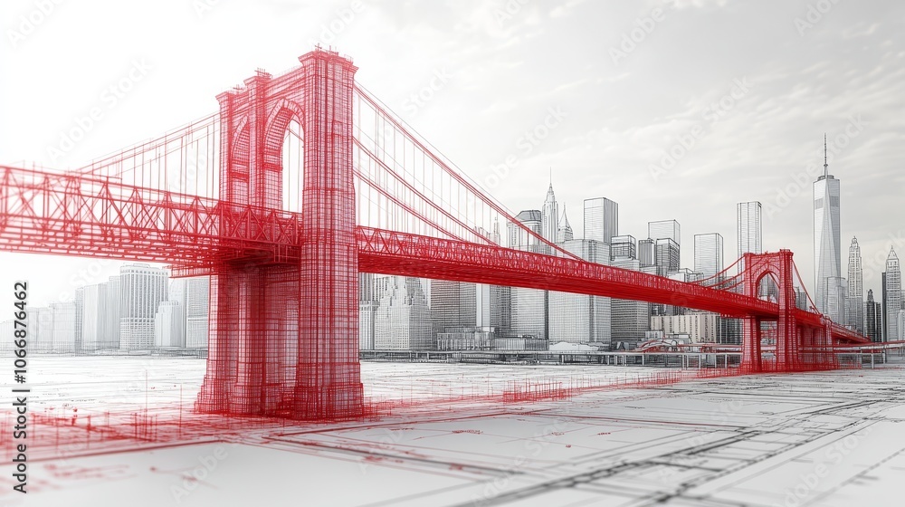 Poster model bridge showcasing engineering and architectural design in red.