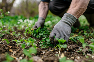 Fototapeta premium A person gardening in a sunny garden generative AI concept