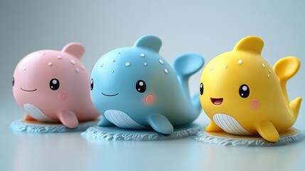 A doll made of pink, blue, and yellow colors is designed to be played with.