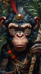 Obraz premium Intense Gaze of a Tribal Chimpanzee in the Jungle
