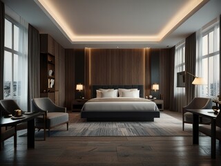 Fototapeta premium luxury hotel bedroom,interior of a bedroom,interior of a hotel room,luxury comfortable bedroom,hotel room interior