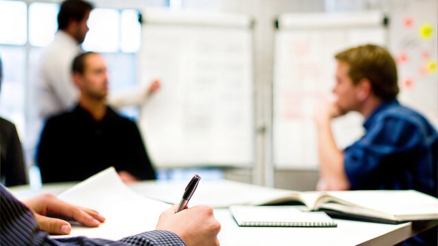 Team Strategy Session Blur - Blurred background of a brainstorming session among team members.
