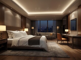 Fototapeta premium luxury hotel bedroom,interior of a bedroom,interior of a hotel room,luxury comfortable bedroom,hotel room interior