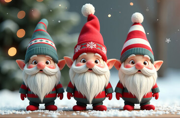 set of gnomes elves with cute hats, pattern, scandinavian cartoon, design of christmas