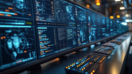 A computer monitor displays a number of screens with various colors and patterns
