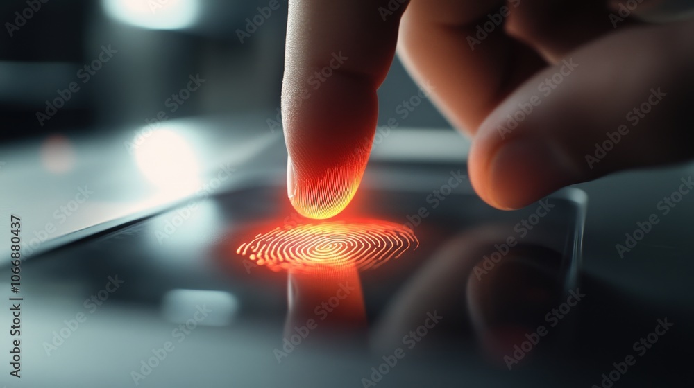 Poster the image shows an individual placing their finger on a digital scanner. the vibrant fingerprint pat